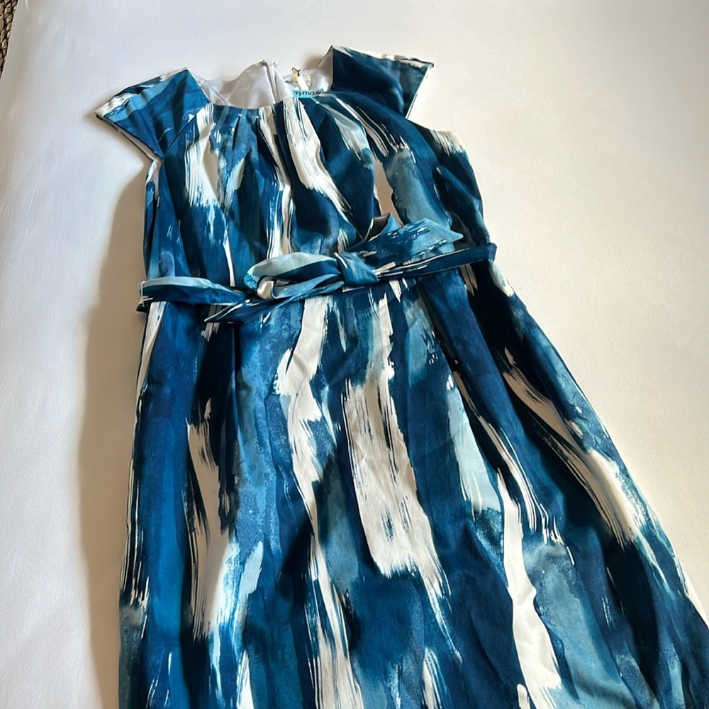 Calvin Klein Brushstroke Midi Dress in Blue and White